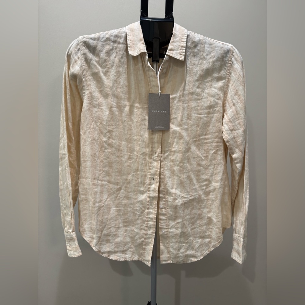 Everlane Linen Button-Up Shirt - Cream Stripes